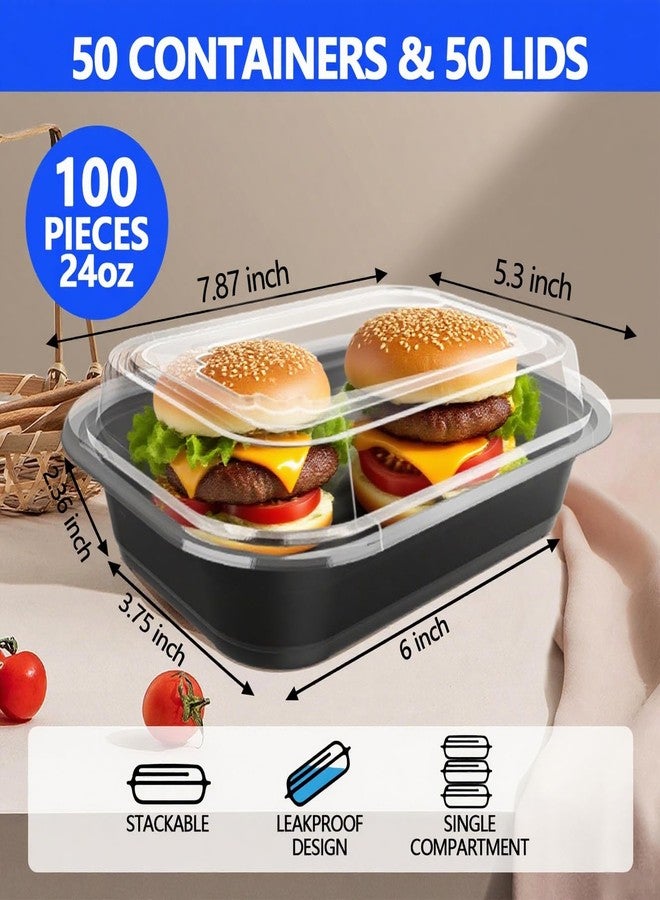 MAXTBEE 50 Pack (100-Piece) - 24oz Meal Prep Containers Salad & Snack Storage for Lunch | BPA Free & Leakproof Food Containers | To Go Take Out Plastic Bento Box | Microwave, Freezer, Dishwasher Safe - Image 3